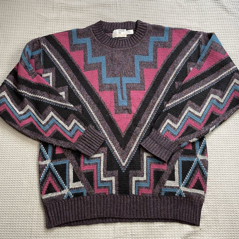 Vintage London Fog Sweater 2XLT Mens Cosby Grandpa Knit Acrylic Multicolor